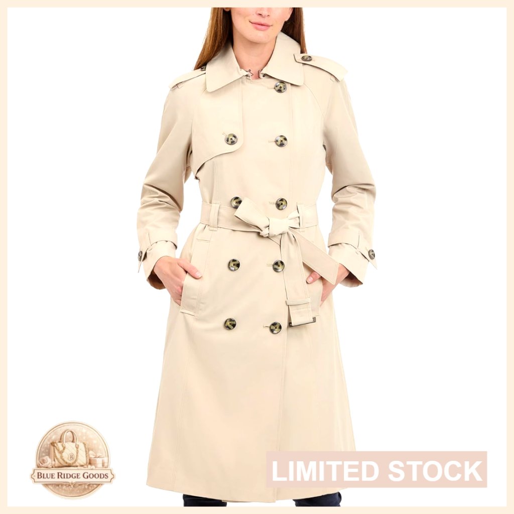 Double-Breasted Long Trench Coat Classic Elegant Chic Belted Outerwear